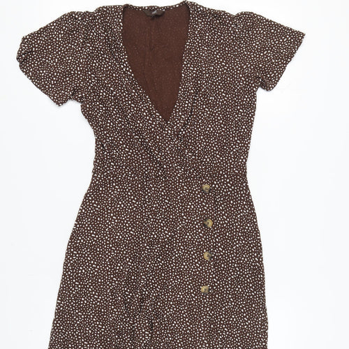 Next Women's Brown Wrap Dress Size 12 with Button Accents