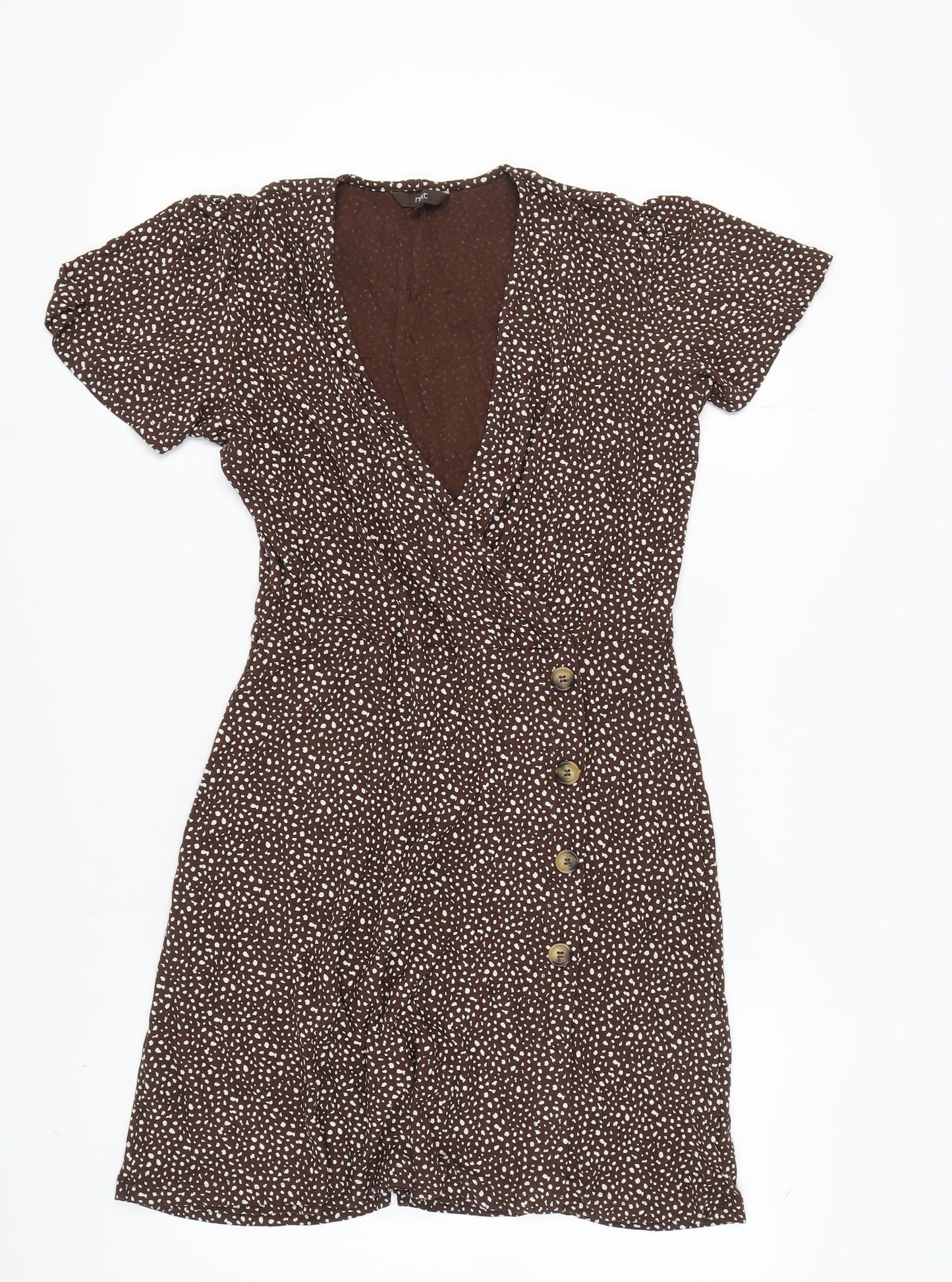 Next Women's Brown Wrap Dress Size 12 with Button Accents