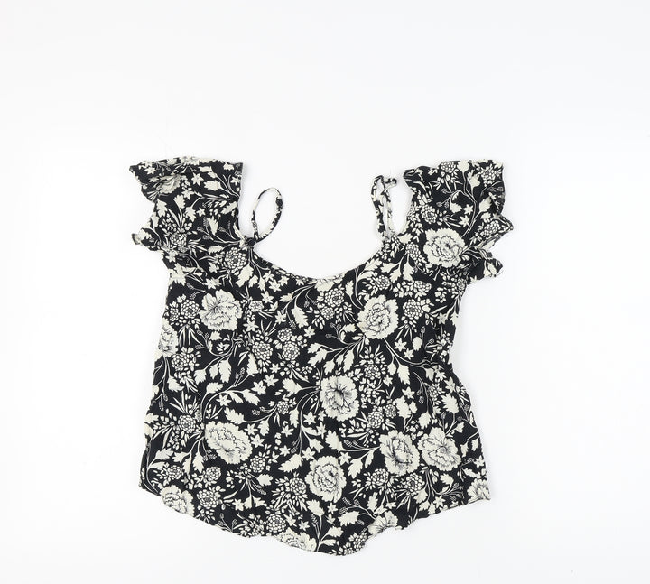 Miss Selfridge Women's Black Floral Top, Size 10