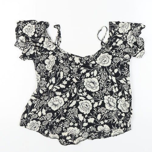Miss Selfridge Women's Black Floral Top, Size 10