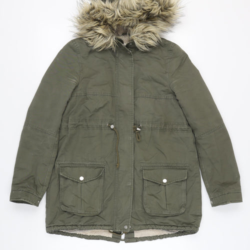 H&M Women's Green Parka XS with Fur Hood