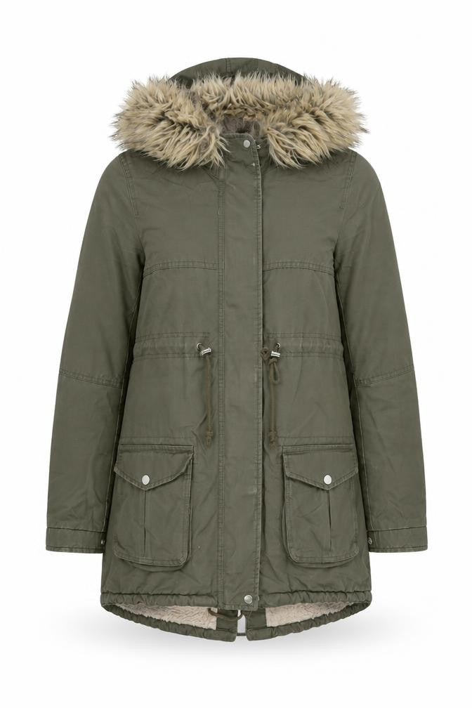 H&M Women's Green Parka XS with Fur Hood