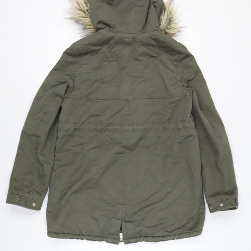 H&M Women's Green Parka XS with Fur Hood