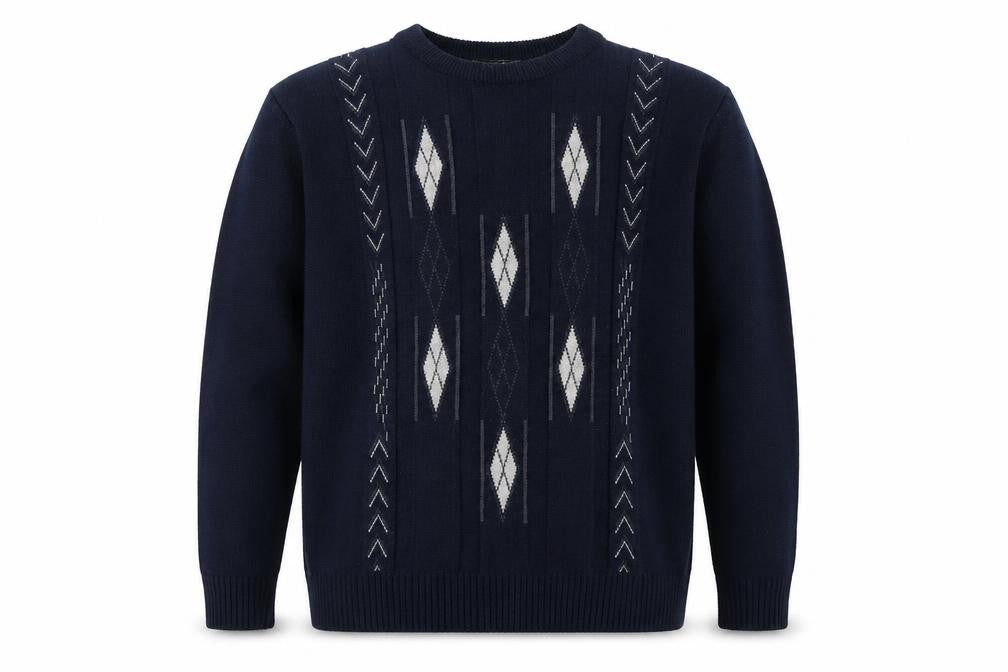 Front view of Christopher Knight Men's XL Blue Argyle jumper