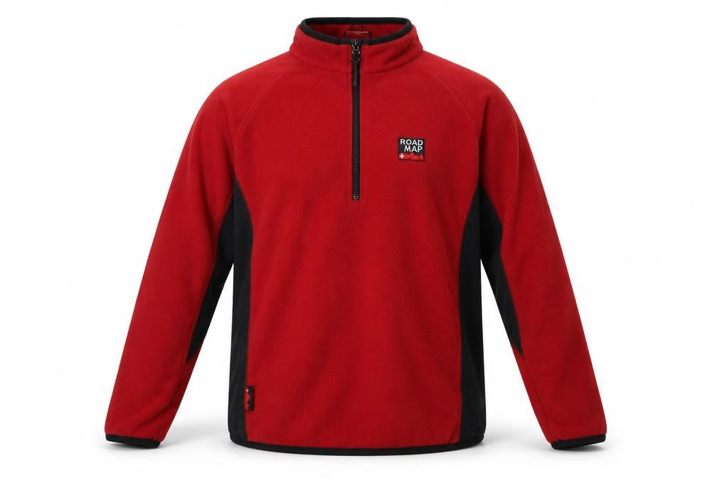 Front view of Roadmap Men's Red Fleece 1/2 Zip Sweatshirt, size L
