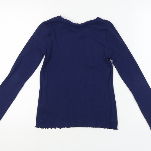 Mantaray Girls Blue Long Sleeve Knit Top Size 12 Crew Neck Basic