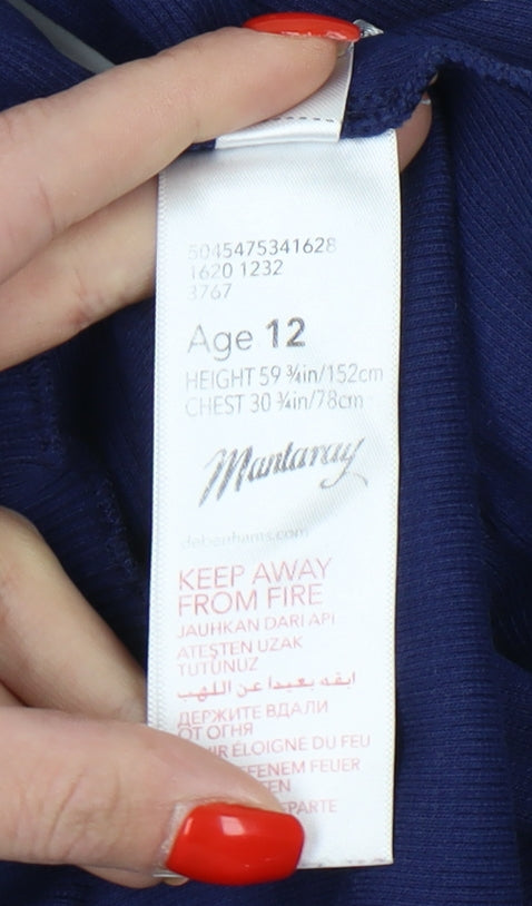 Mantaray Girls Blue Long Sleeve Knit Top Size 12 Crew Neck Basic