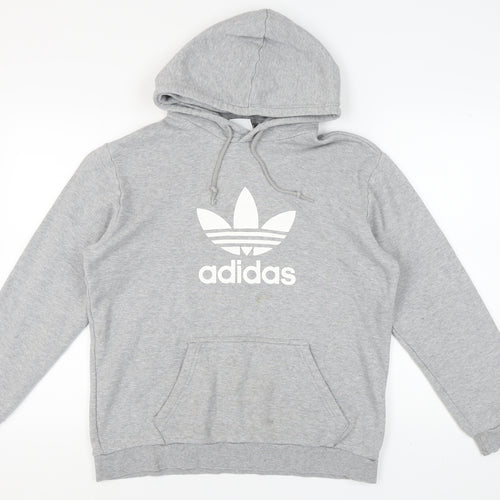 Adidas Grey M Unisex Pullover Hoodie - Sports Logo Style