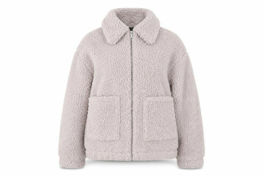 Front view of New Look Women's Beige Fleece Puffer Jacket, size M