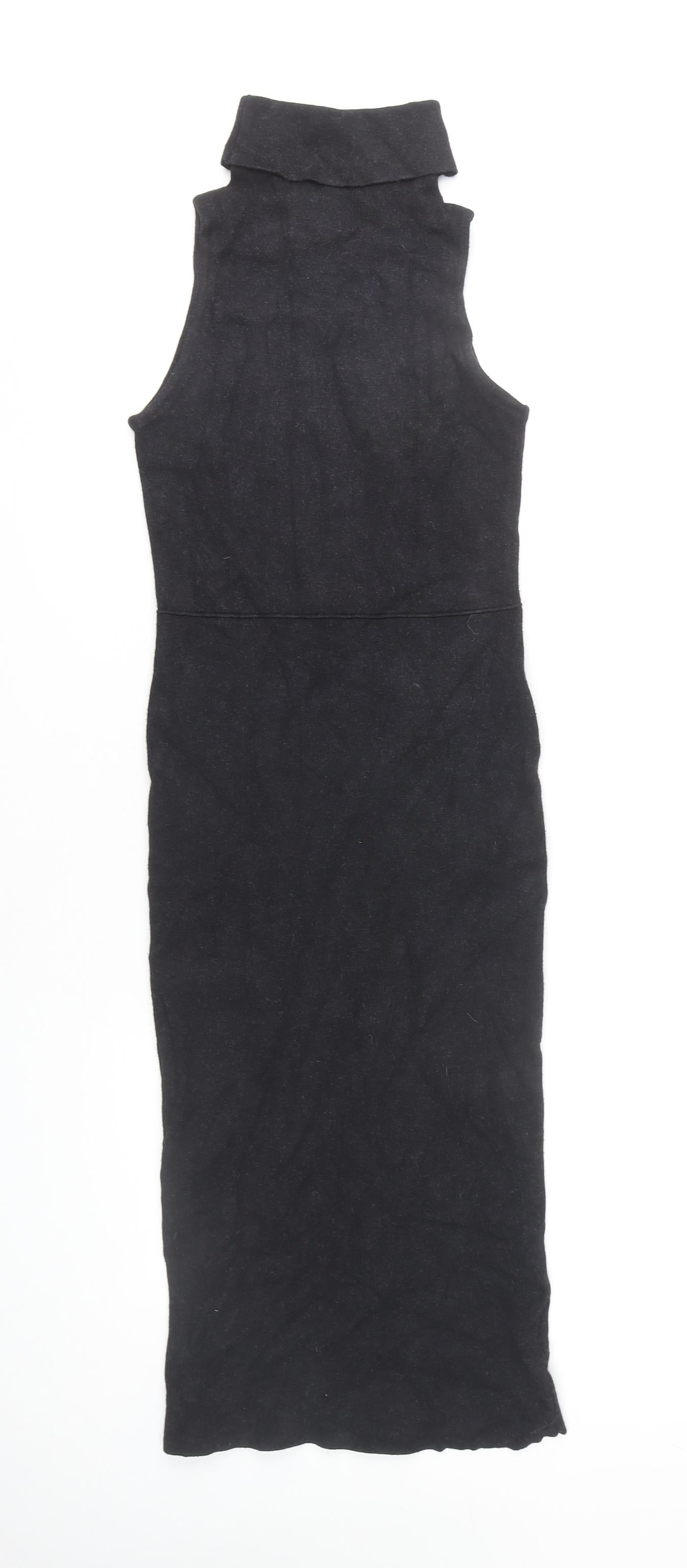 Zara Women’s Black Midi Sheath Dress S - Sleeveless Chic