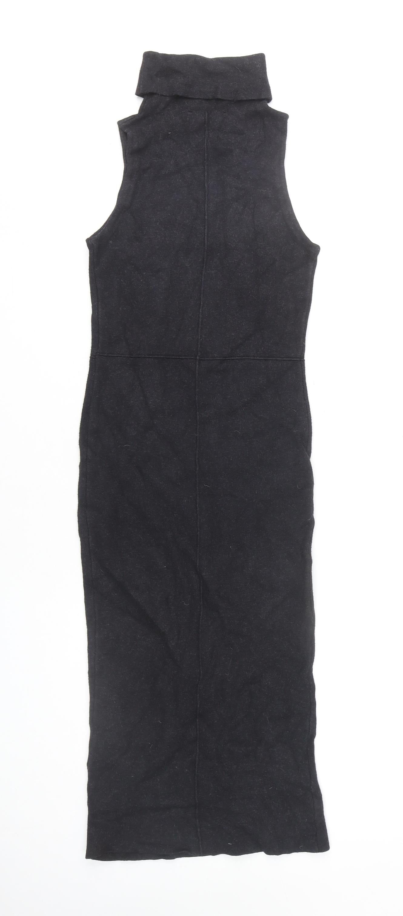 Zara Women’s Black Midi Sheath Dress S - Sleeveless Chic