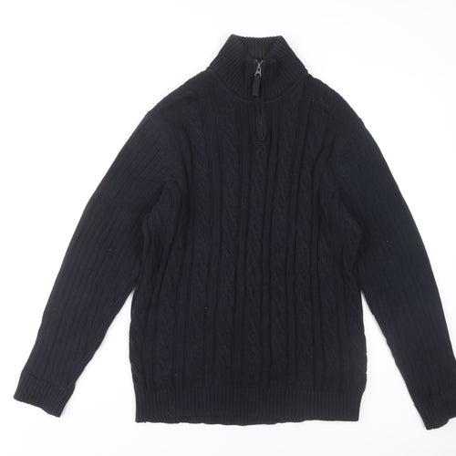 BHS Men's Black Pullover Jumper, M, Cable-Knit, High Neck