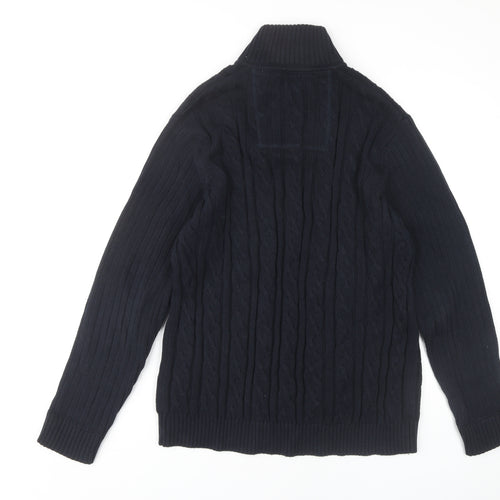 BHS Men's Black Pullover Jumper, M, Cable-Knit, High Neck