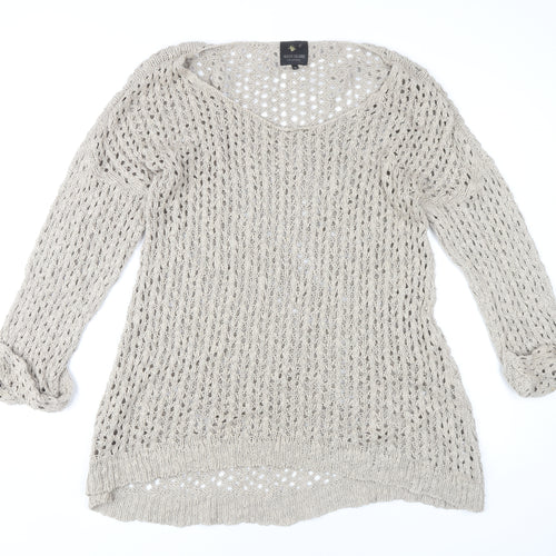 River Island Women's Beige Open-Knit Pullover Jumper Size 16