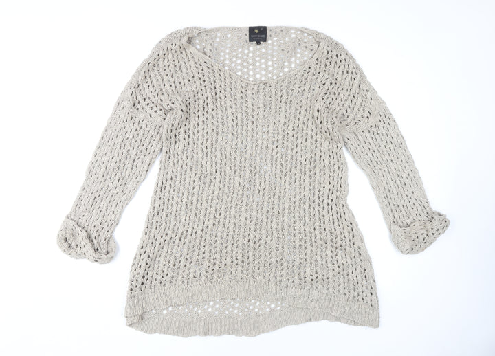 River Island Women's Beige Open-Knit Pullover Jumper Size 16