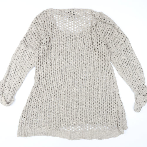 River Island Women's Beige Open-Knit Pullover Jumper Size 16