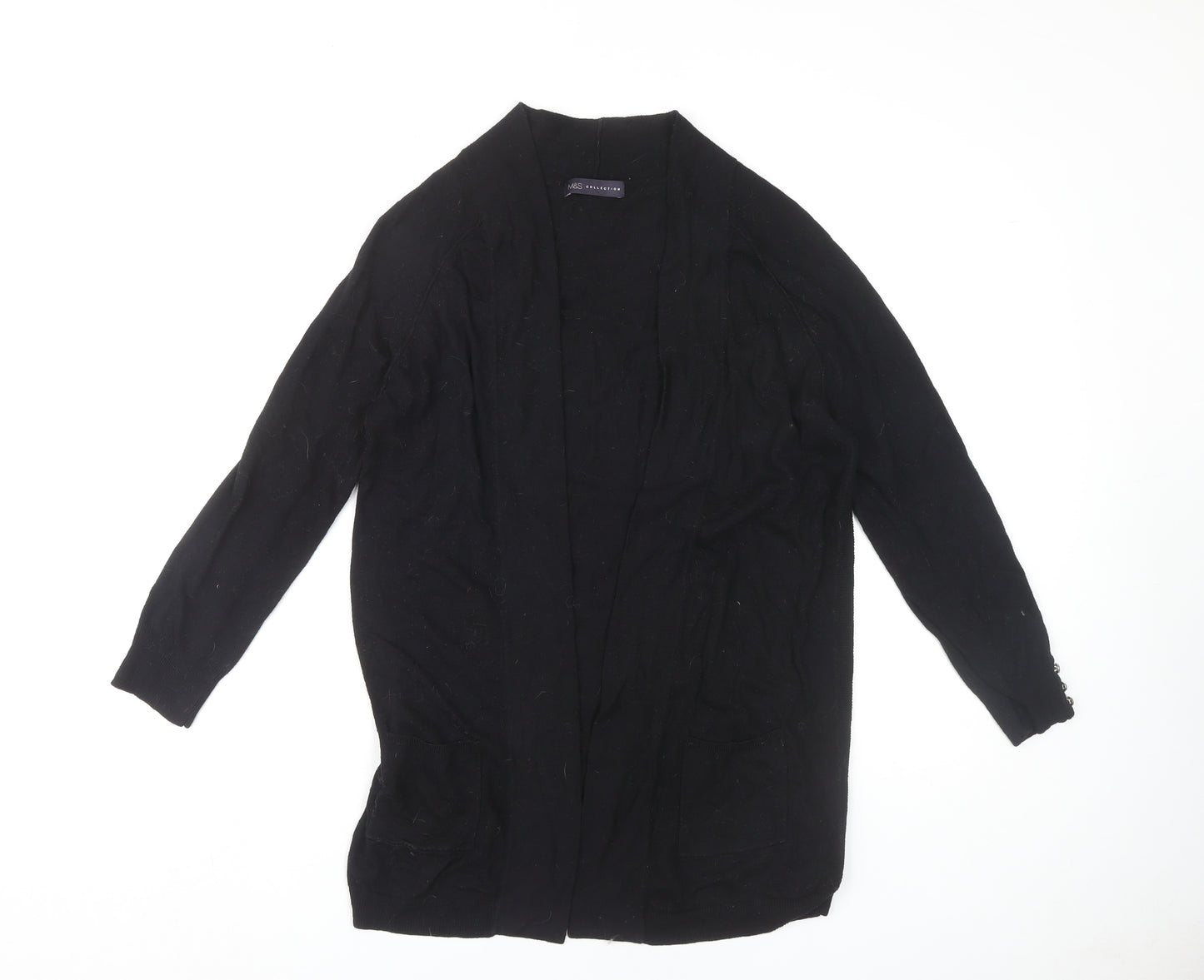 Marks and Spencer Women's Black Open Front Cardigan, Size 10, Open Style