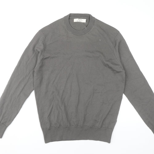Zara Men's Grey Wool Pullover Jumper, Size S