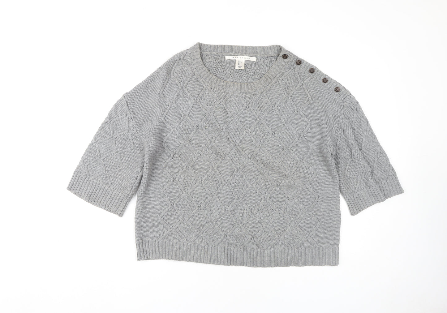 Max Studio Women's Grey Pullover Jumper, L, 3/4 Sleeve