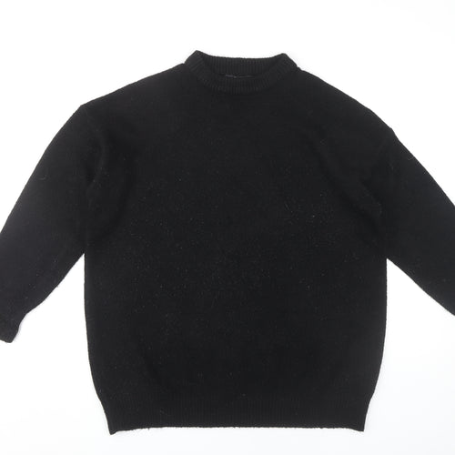 Bershka Women's Black Crew Neck Wool Blend Jumper, Size S