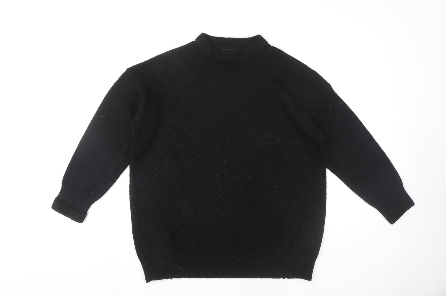 Bershka Women's Black Crew Neck Wool Blend Jumper, Size S