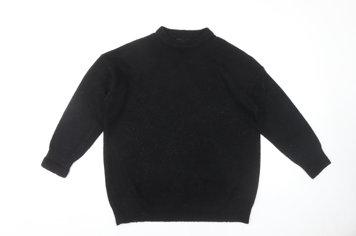 Bershka Women's Black Crew Neck Wool Blend Jumper, Size S
