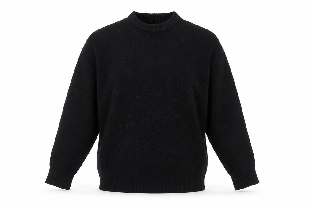 Front view of Bershka Women's Black Crew Neck Wool Blend Jumper, size S