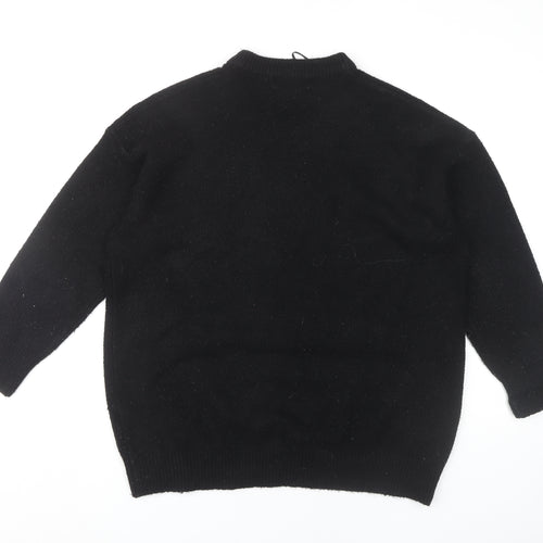 Bershka Women's Black Crew Neck Wool Blend Jumper, Size S