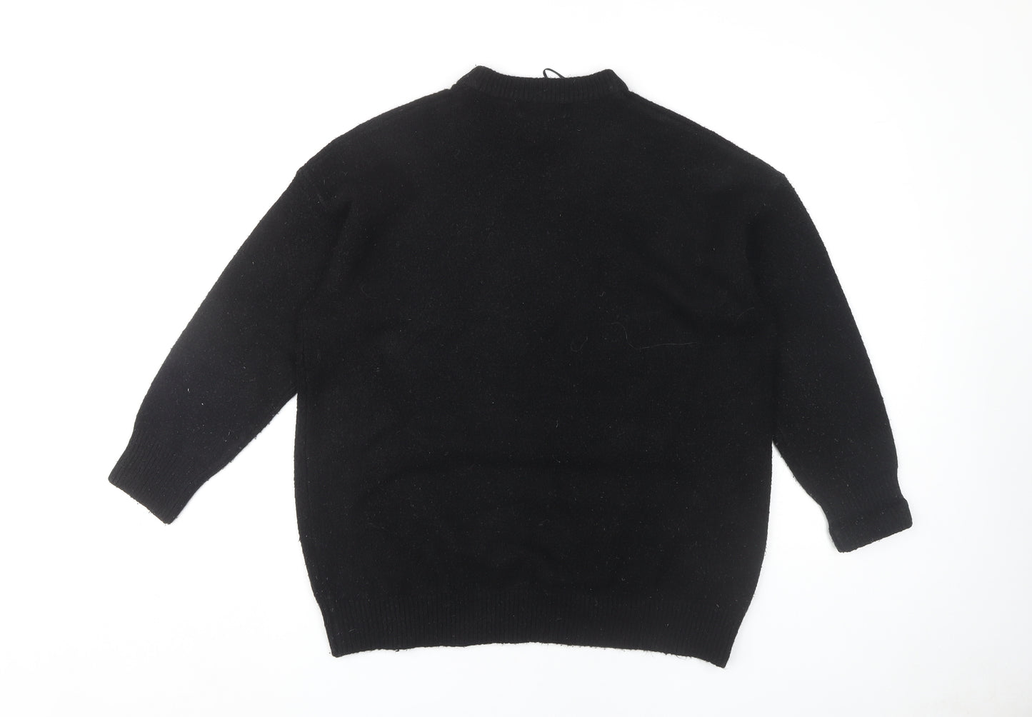 Bershka Women's Black Crew Neck Wool Blend Jumper, Size S
