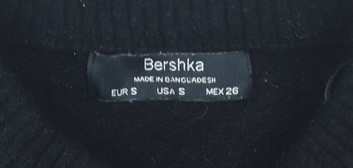 Bershka Women's Black Crew Neck Wool Blend Jumper, Size S