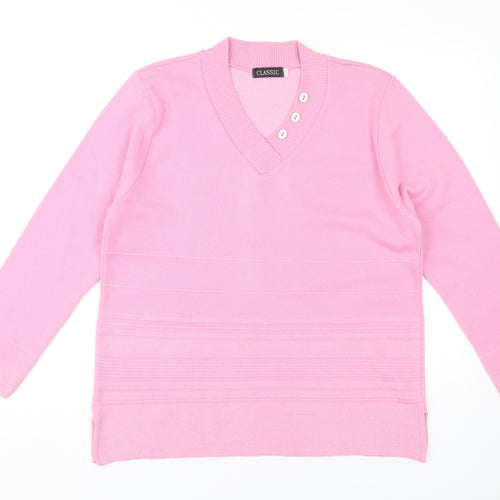 Classic Women's Pink V-Neck Pullover Jumper L