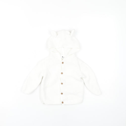 Next Baby Cardigan White Unisex 9-12 Months Hooded Cotton