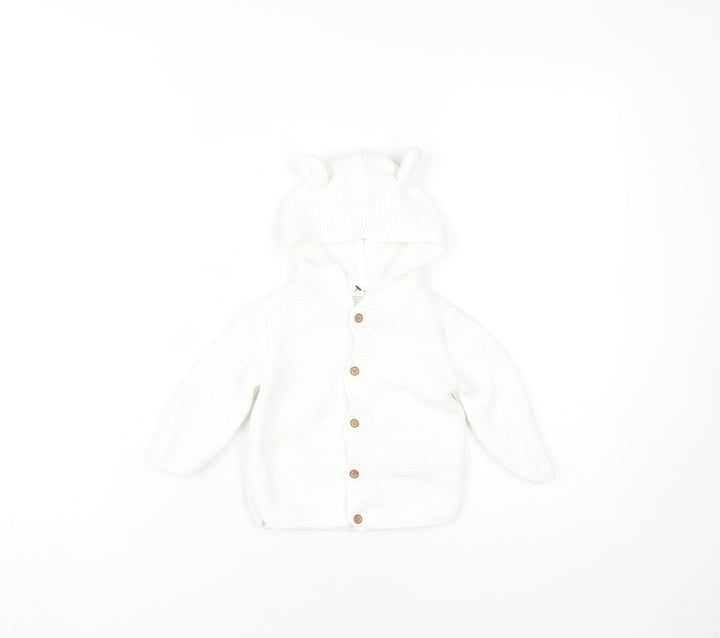 Next Baby Cardigan White Unisex 9-12 Months Hooded Cotton