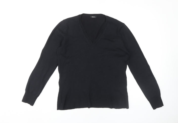 M&Co Women's Black V-Neck Pullover Jumper Size L