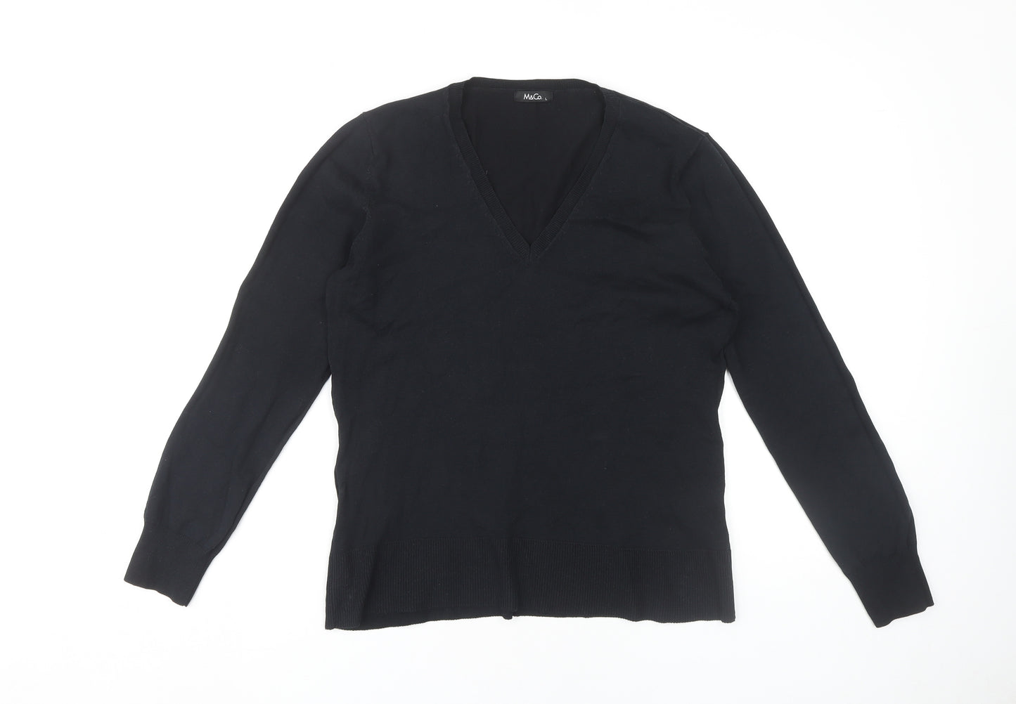 M&Co Women's Black V-Neck Pullover Jumper Size L