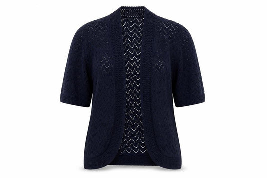 Front view of Autonomy Women's Blue Open-Knit Open Front Cardigan, size S