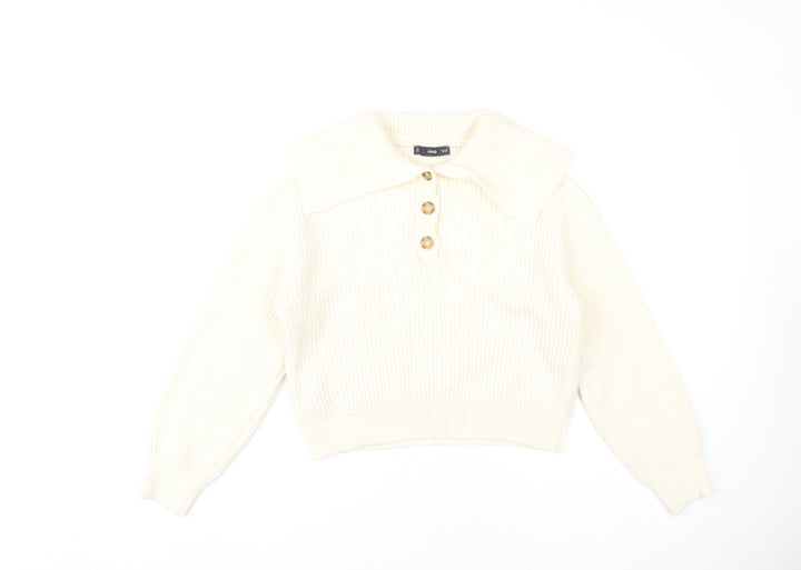 MNG Women's Ivory XS Collared Henley Jumper