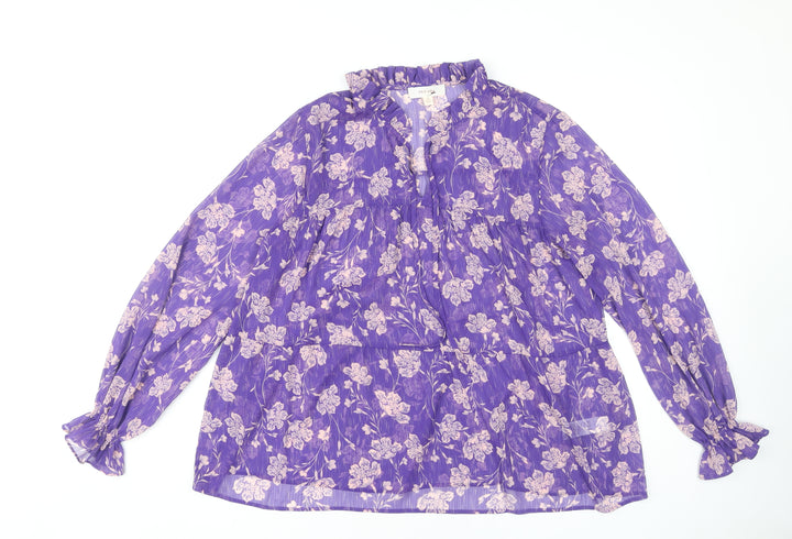 Marks and Spencer Women's Purple Floral Blouse Size 10