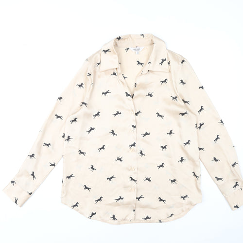 River Island Women Beige Animal Print Button-Up Shirt