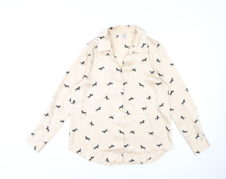 River Island Women Beige Animal Print Button-Up Shirt