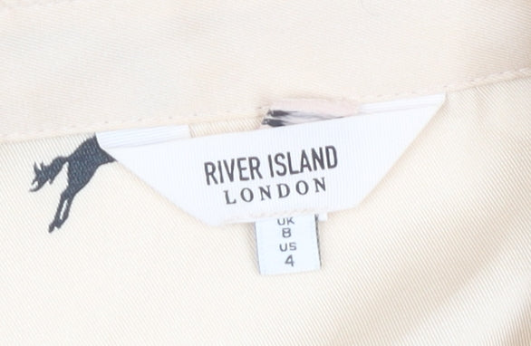 River Island Women Beige Animal Print Button-Up Shirt