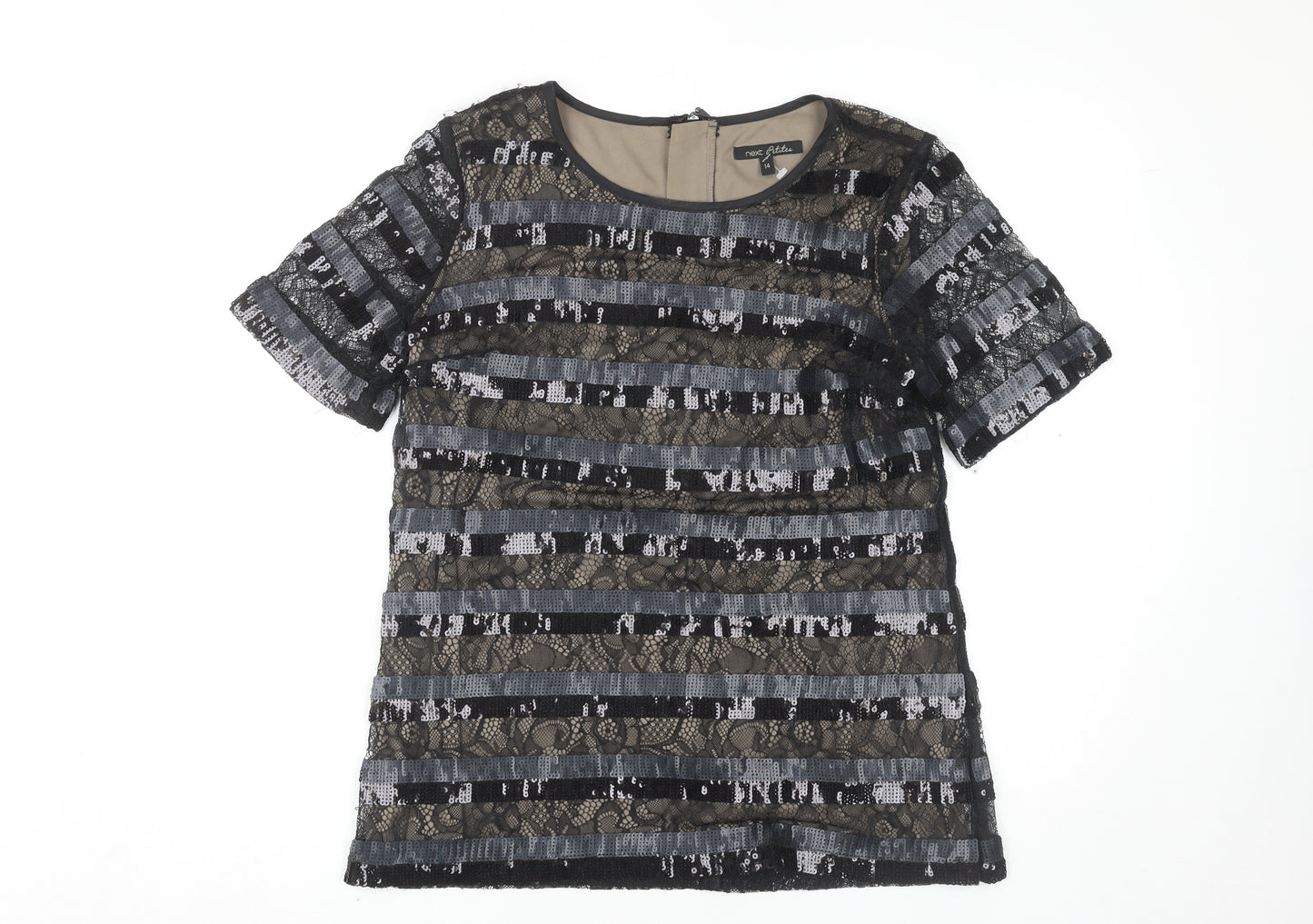 Next Women’s Black Petite Sequin Lace Blouse Size 14