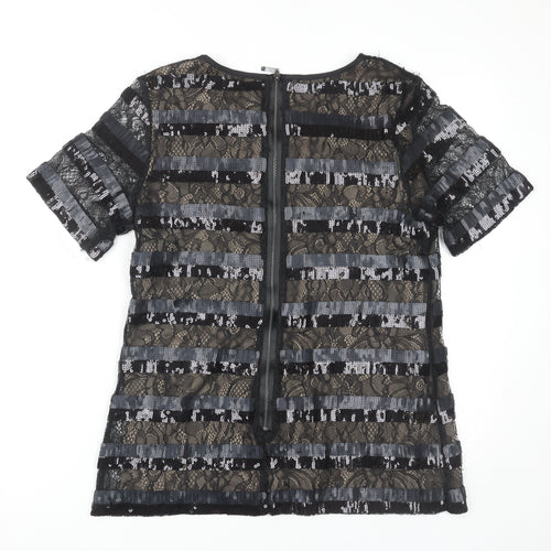 Next Women’s Black Petite Sequin Lace Blouse Size 14