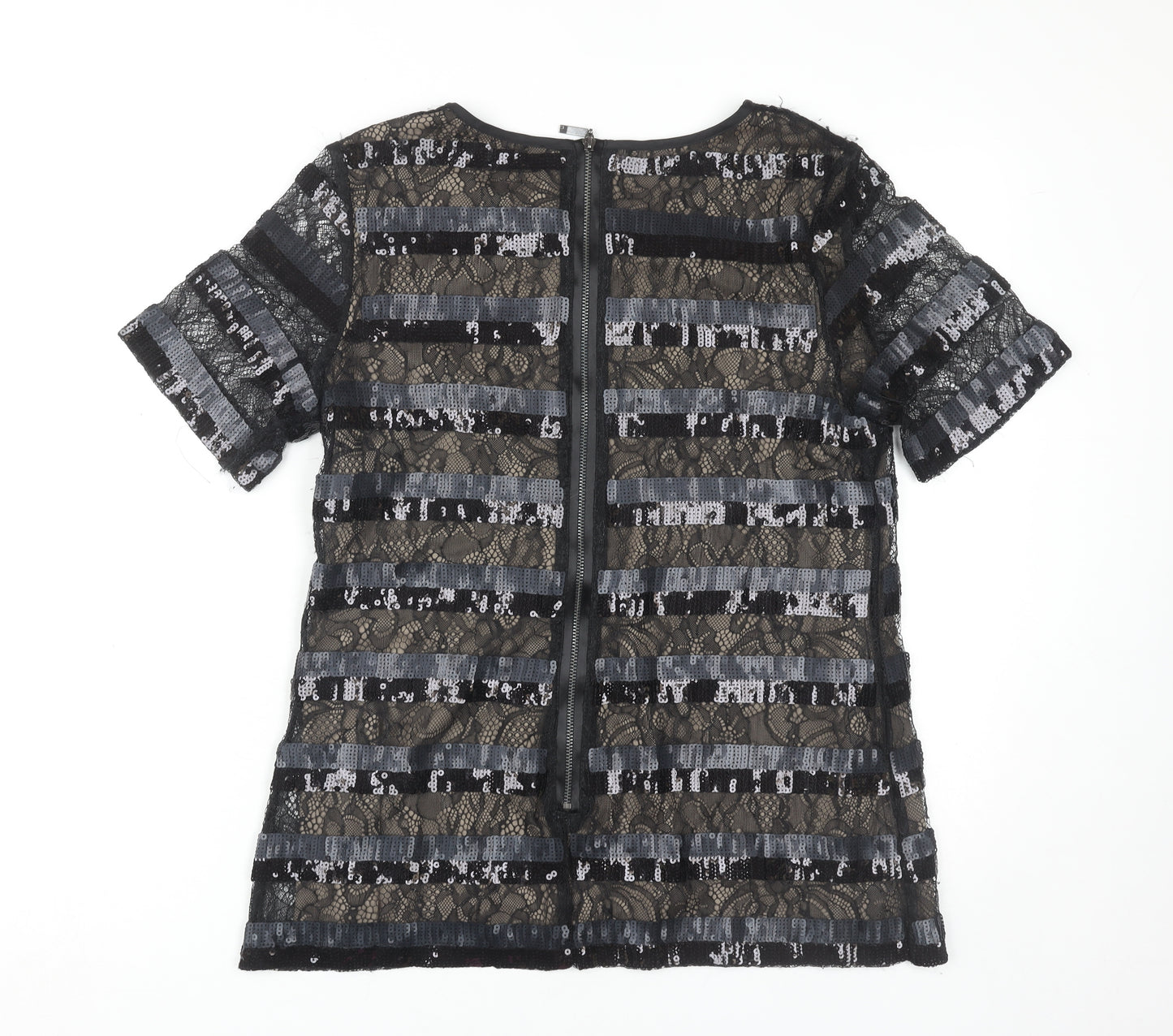 Next Women’s Black Petite Sequin Lace Blouse Size 14