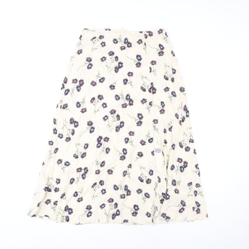 New Look Women's Ivory Floral A-Line Midi Skirt Size 10