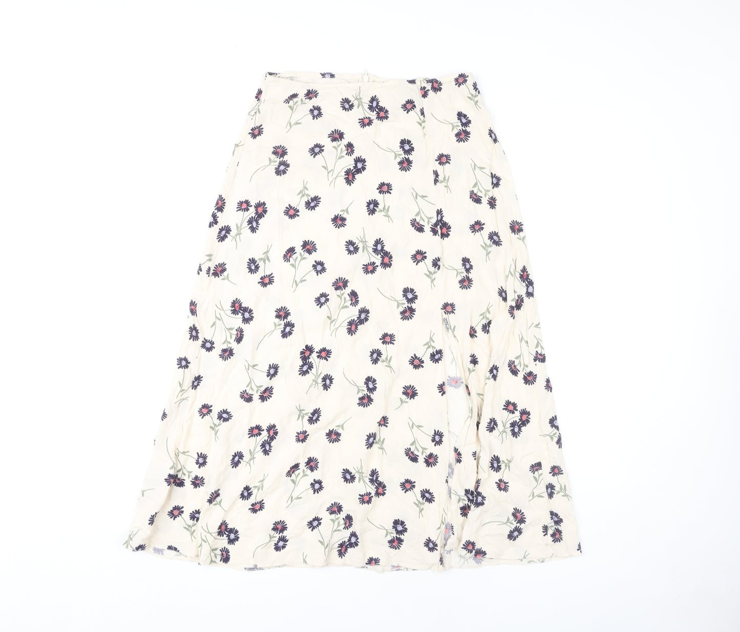 New Look Women's Ivory Floral A-Line Midi Skirt Size 10