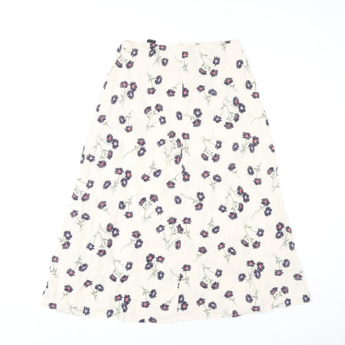 New Look Women's Ivory Floral A-Line Midi Skirt Size 10