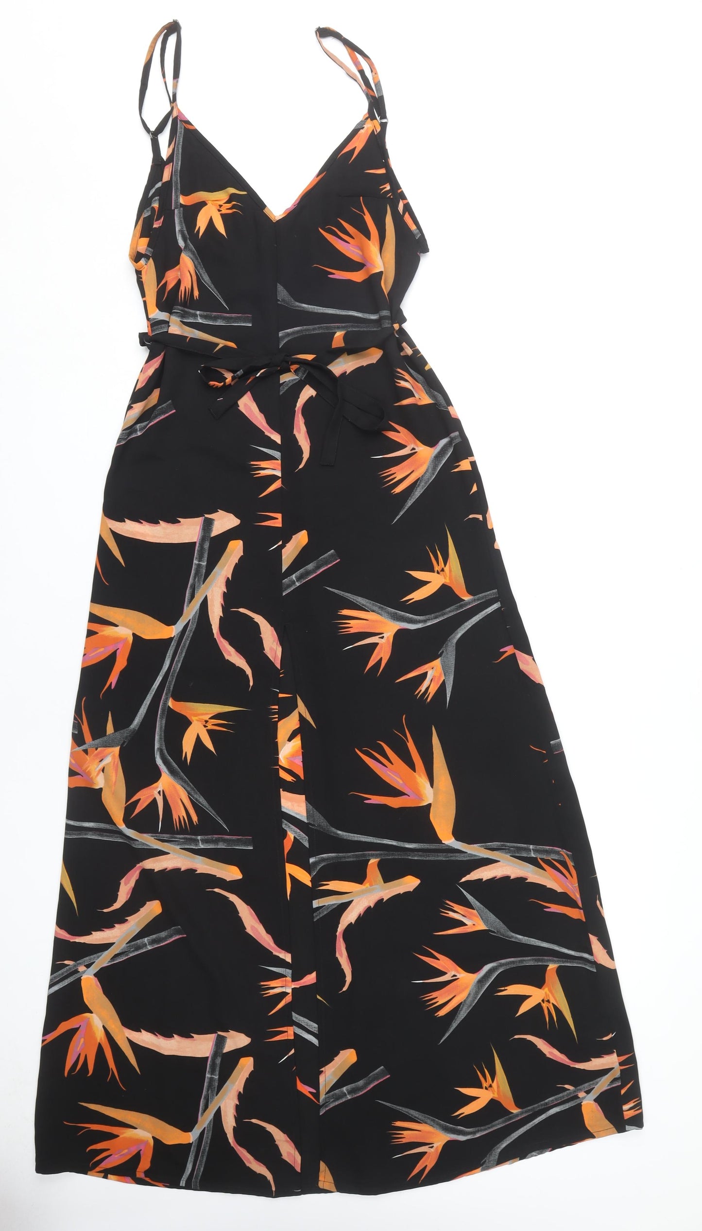 Dancing Leopard Women's Black Floral Midi Slip Dress - Size 8