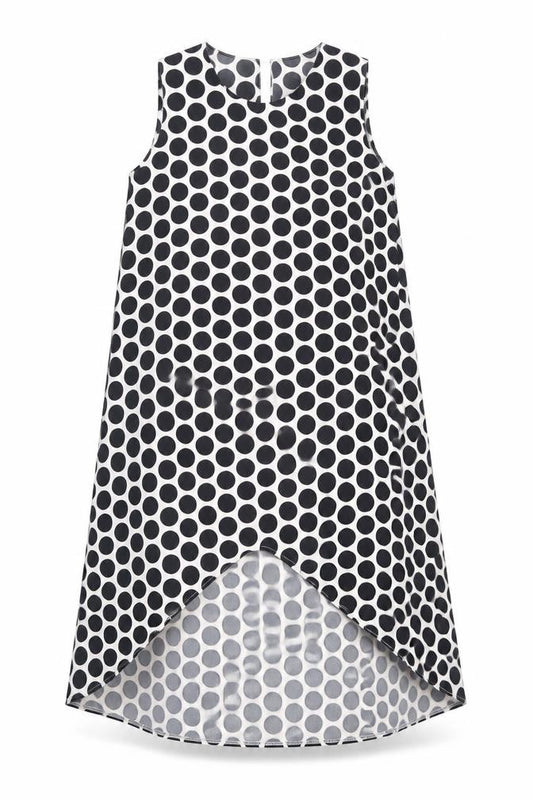 Front view of Collection London Women's Black Polka Dot Shift Dress