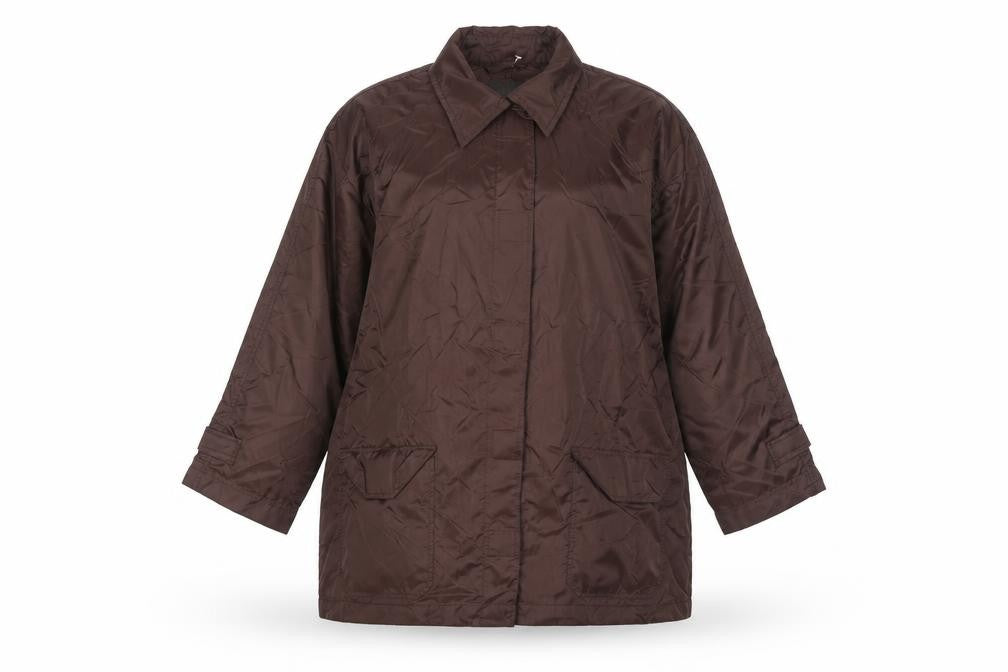 Front view of Linea Women's Brown Long Nylon Coat One Size